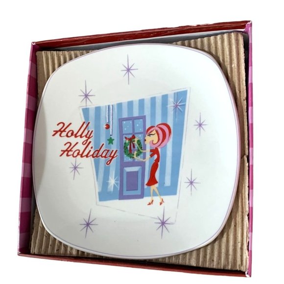 New Christmas Cuties Set of 4 Dessert Plates Holly Holidays Candy Cane Fab Chris - Picture 1 of 6